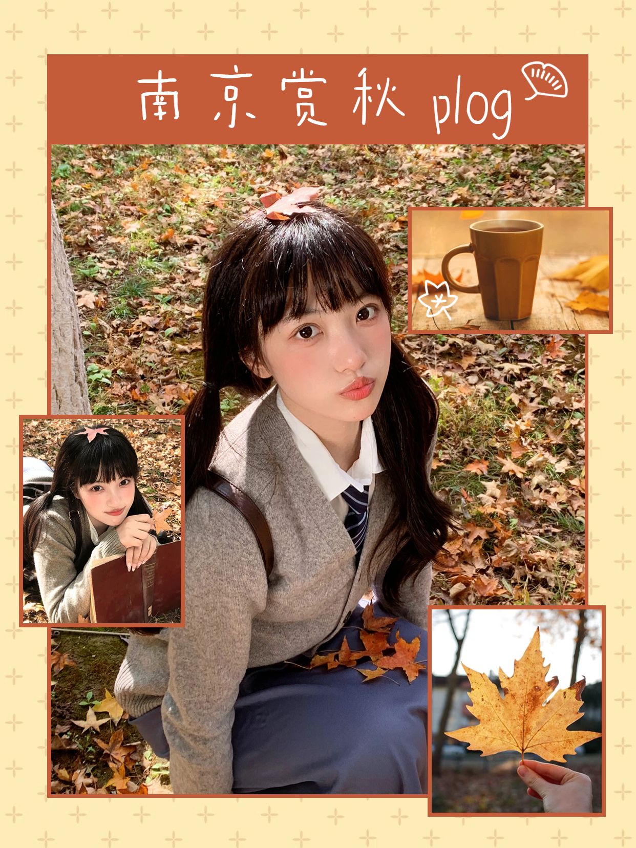 文艺实景风橙黄色通用类交流分享南京赏秋plog小红书封面