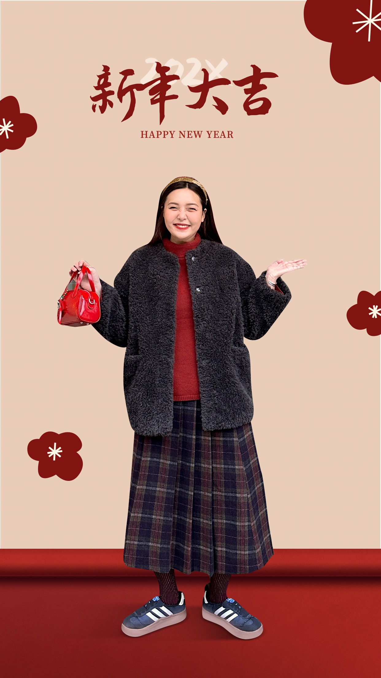 红色简约喜庆风龙元素卡通插画风新春晒照