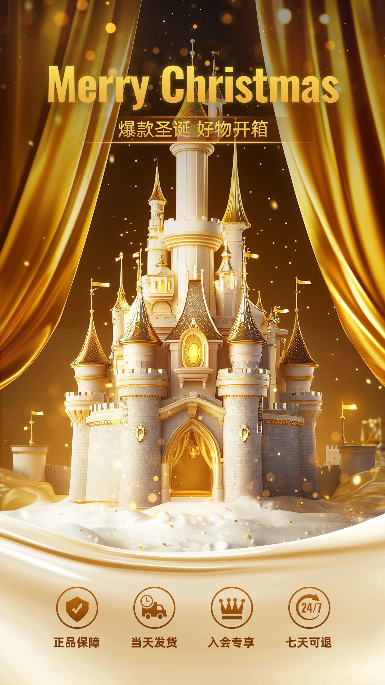 3D时尚风橙黄色通用类圣诞节营销带货直播间背景