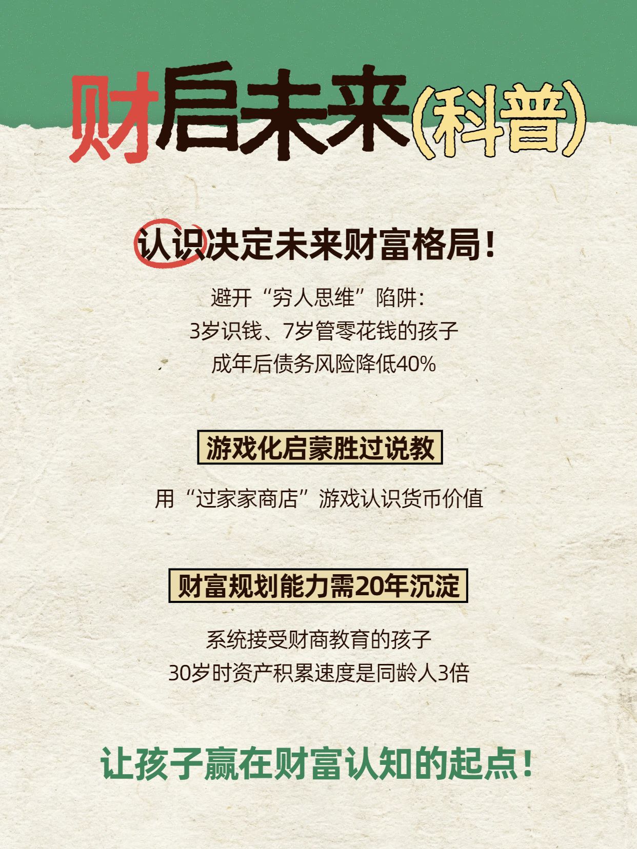 简约时尚风黄绿色交流分享为什么要从小培养孩子的财商小红书封面