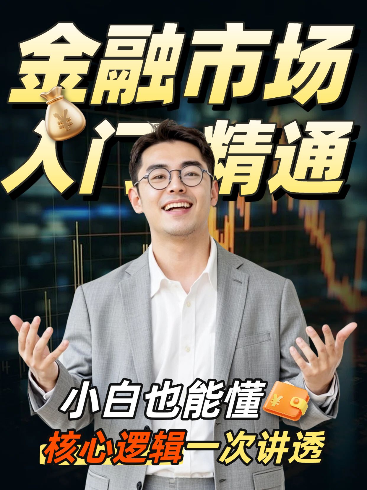 商务风黑黄色交流分享一口气了解金融市场小红书视频封面