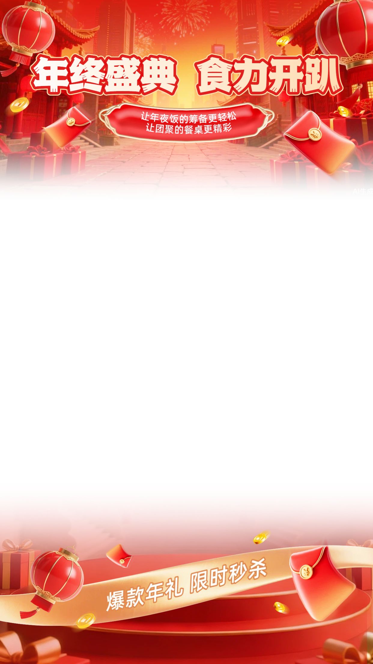 时尚风红色餐饮美食类年终大促促销活动美食类直播间背景