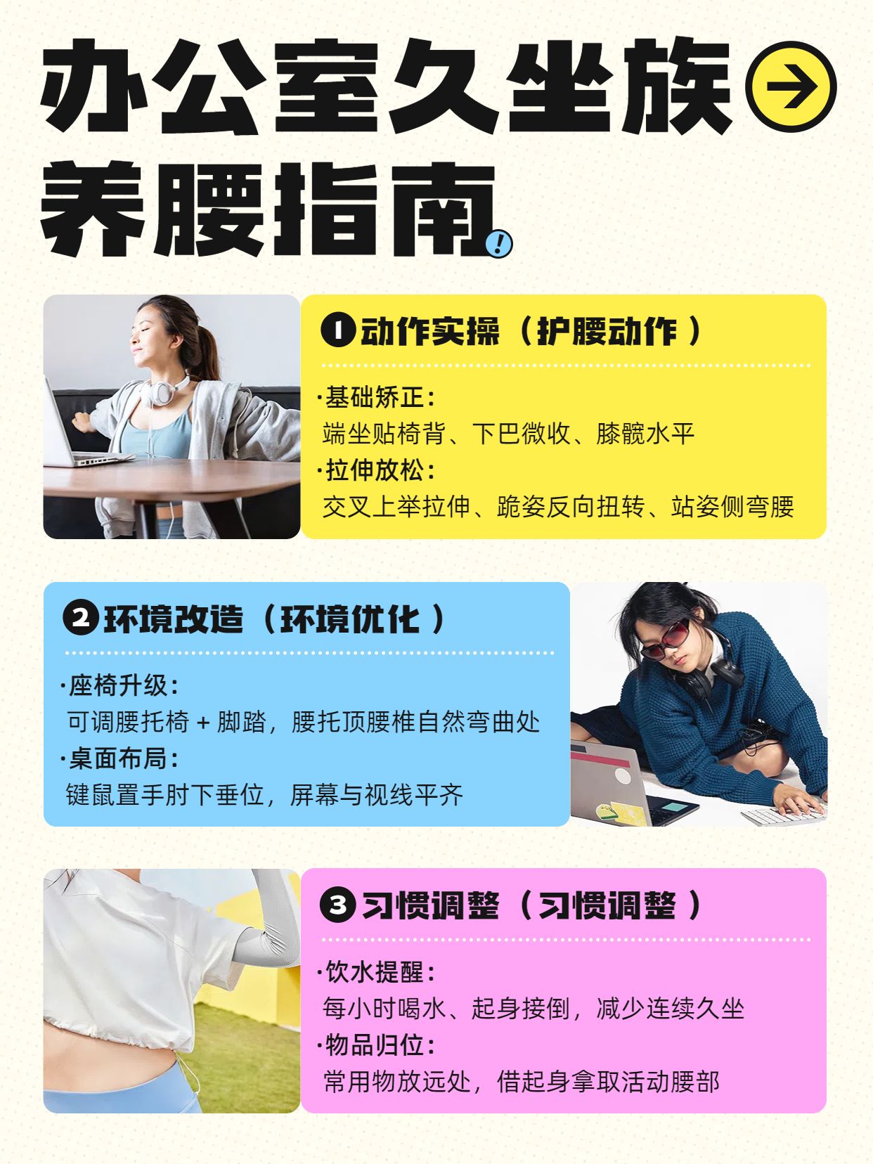 时尚风黄色通用类交流分享办公室久坐族养腰指南小红书内页