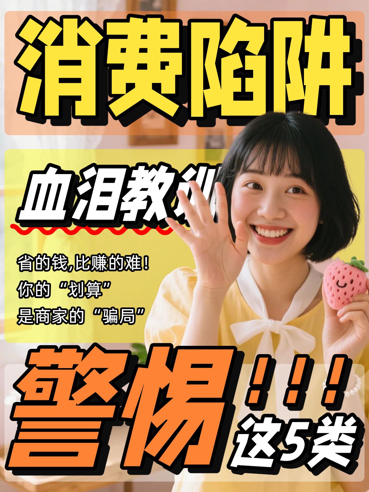 简约大字风橙色交流分享警惕这些消费陷阱小红书竖版视频封面