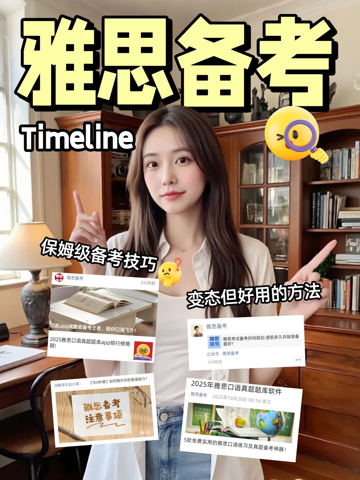 拼贴实景风黄棕色教育培训交流分享雅思备考时间线小红书视频封面