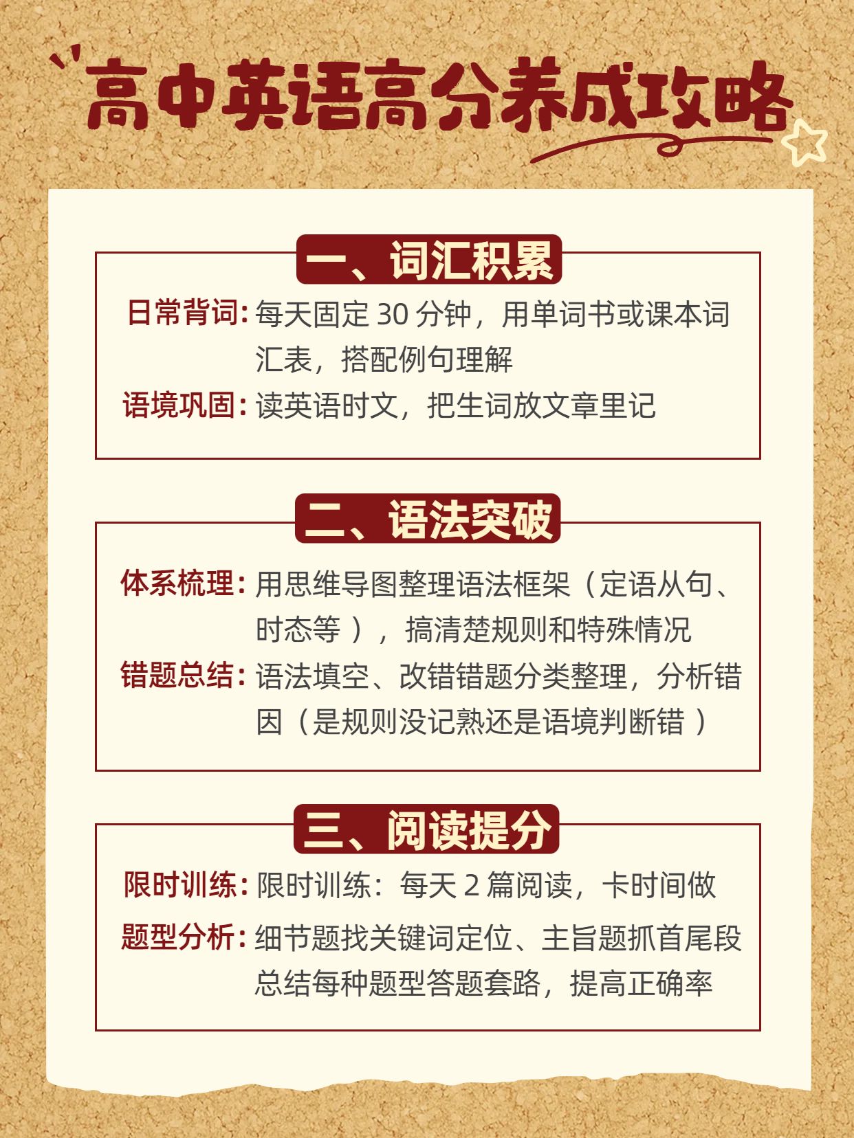 简约风黄色通用类交流分享高中英语高分秘诀小红书内页