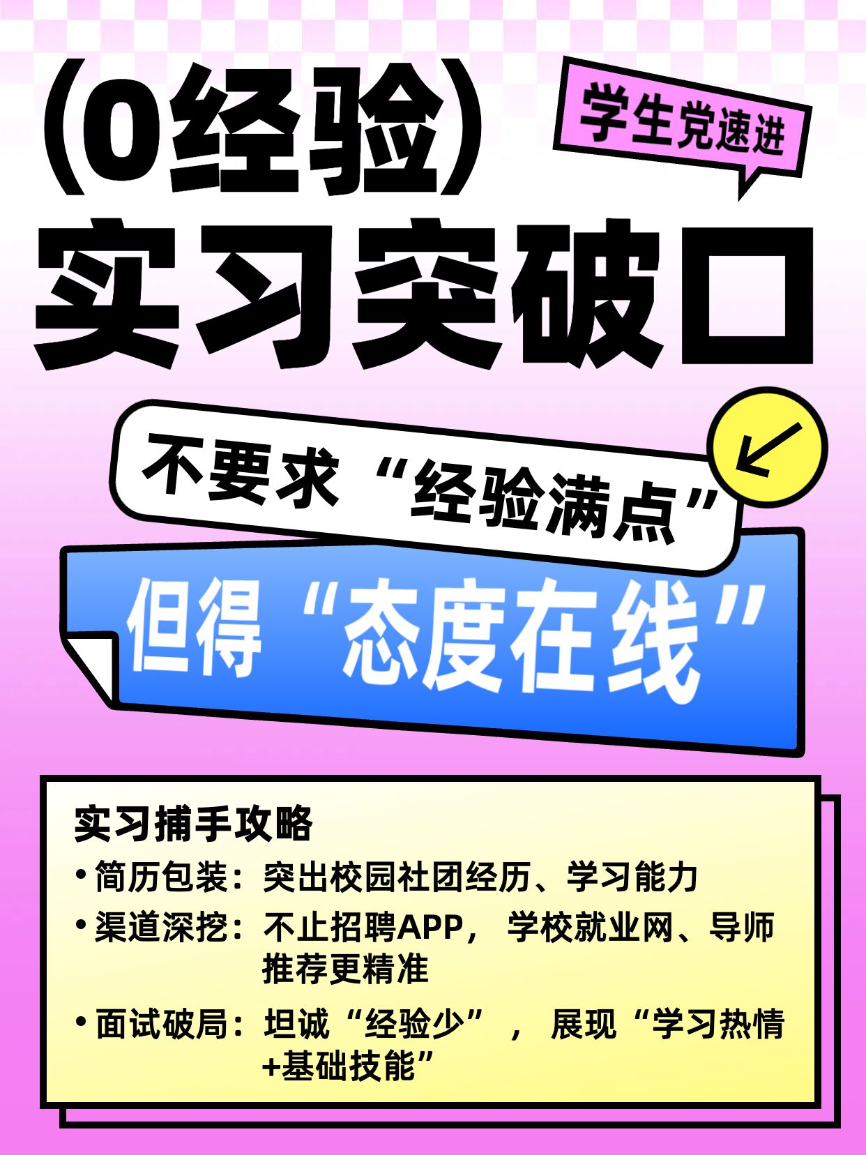 简约时尚风粉黄色通用类交流分享0经验怎么找实习小红书封面