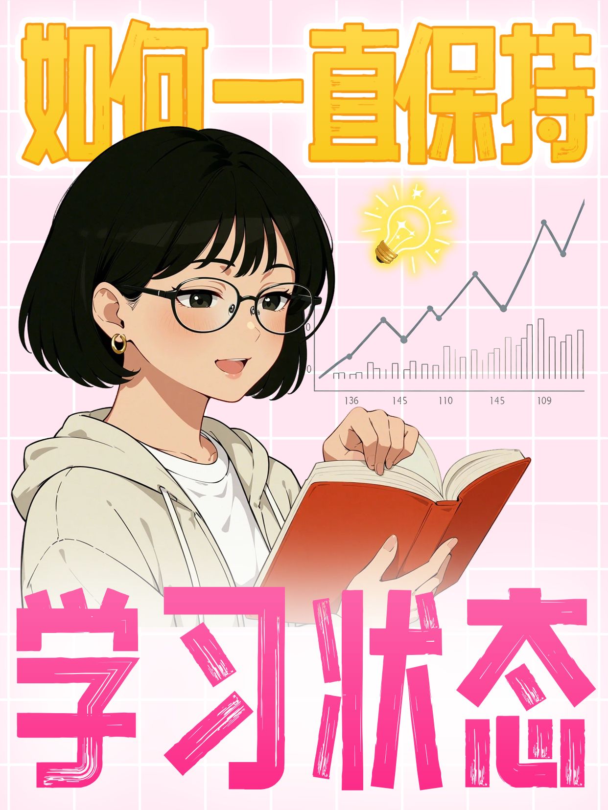 手绘风黄粉色交流分享能一直学习的方法小红书竖版视频封面