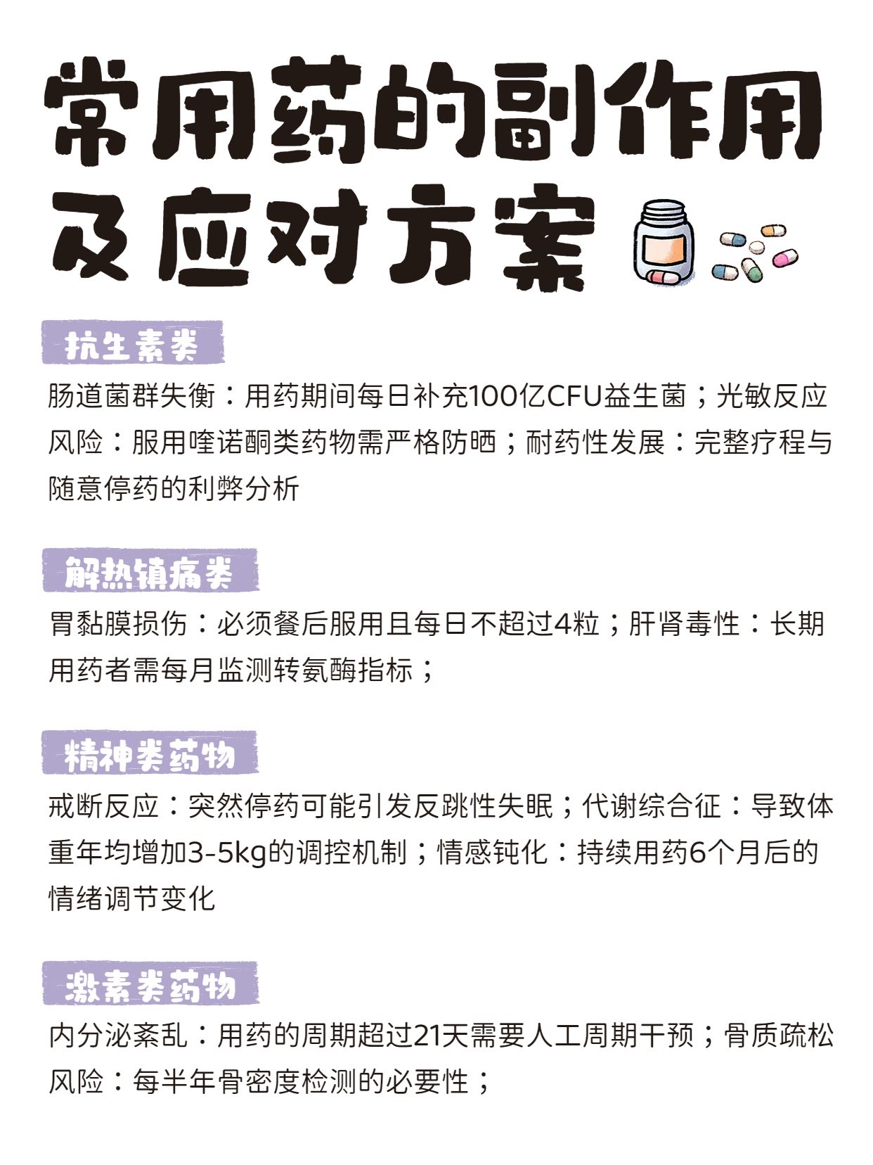 简约卡通风紫色医疗保健类交流胶囊类药物副作用有哪些小红书内页
