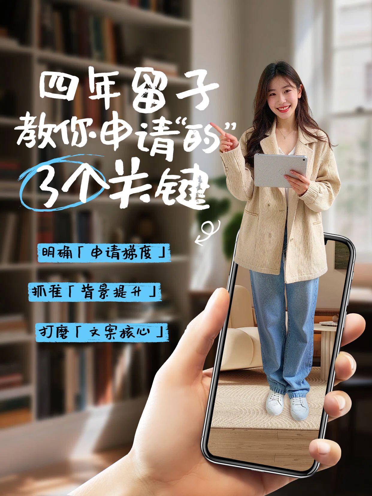 实景风黄色蓝色通用类交流分享四年留子教你申请小红书视频封面