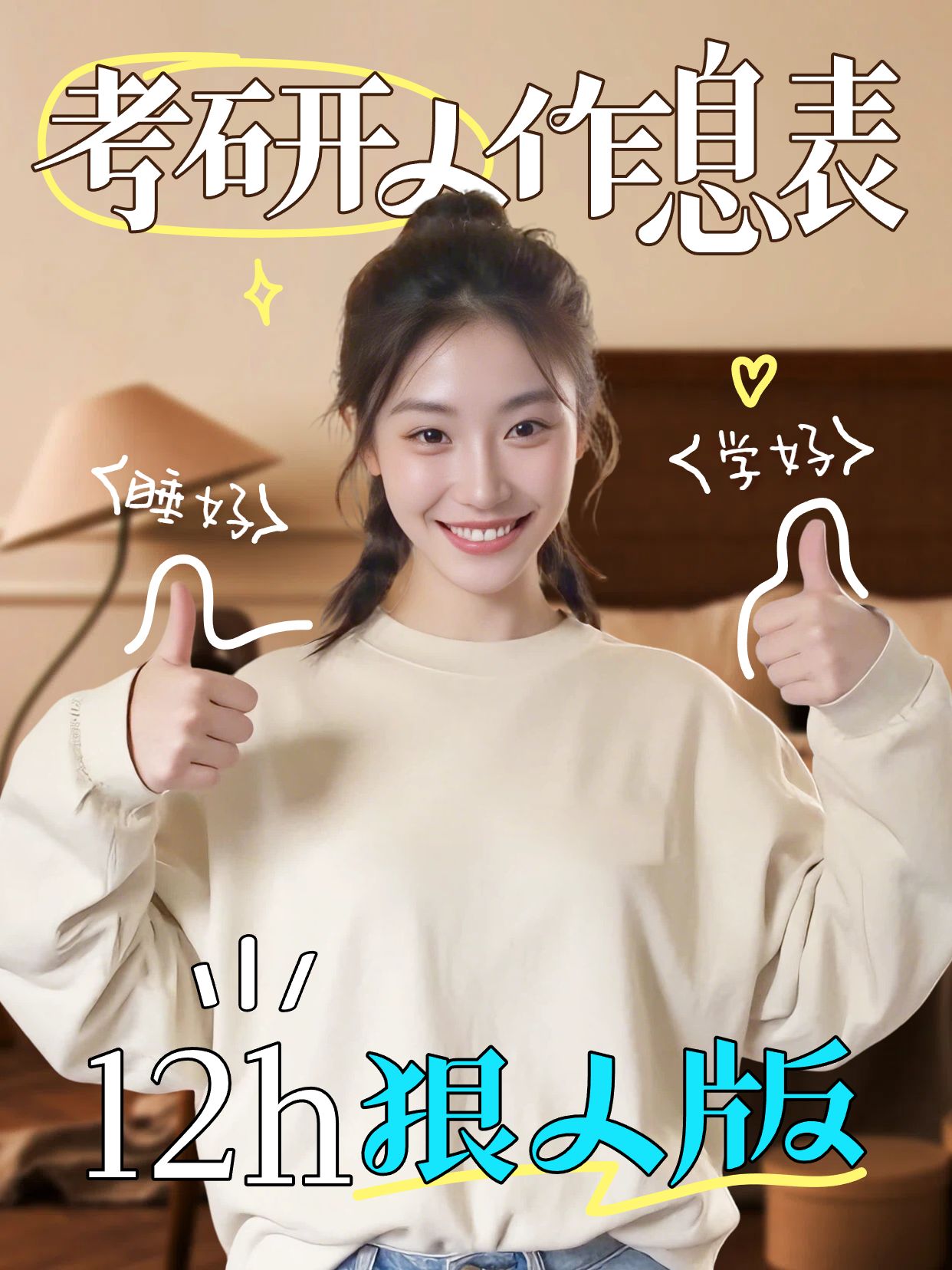 拼贴实景风黄色通用类考研人作息时间表小红书封面