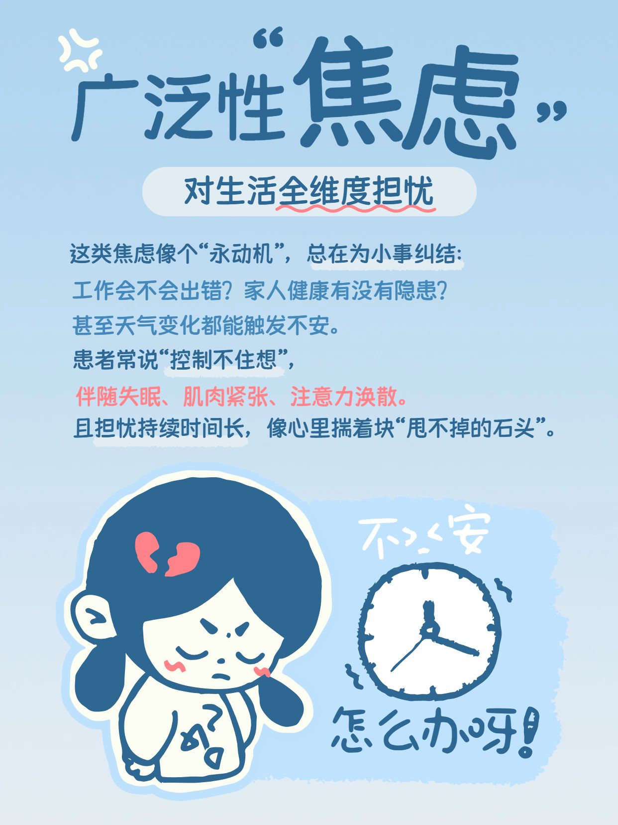 卡通风蓝色通用类交流分享常见的焦虑类型小红书内页