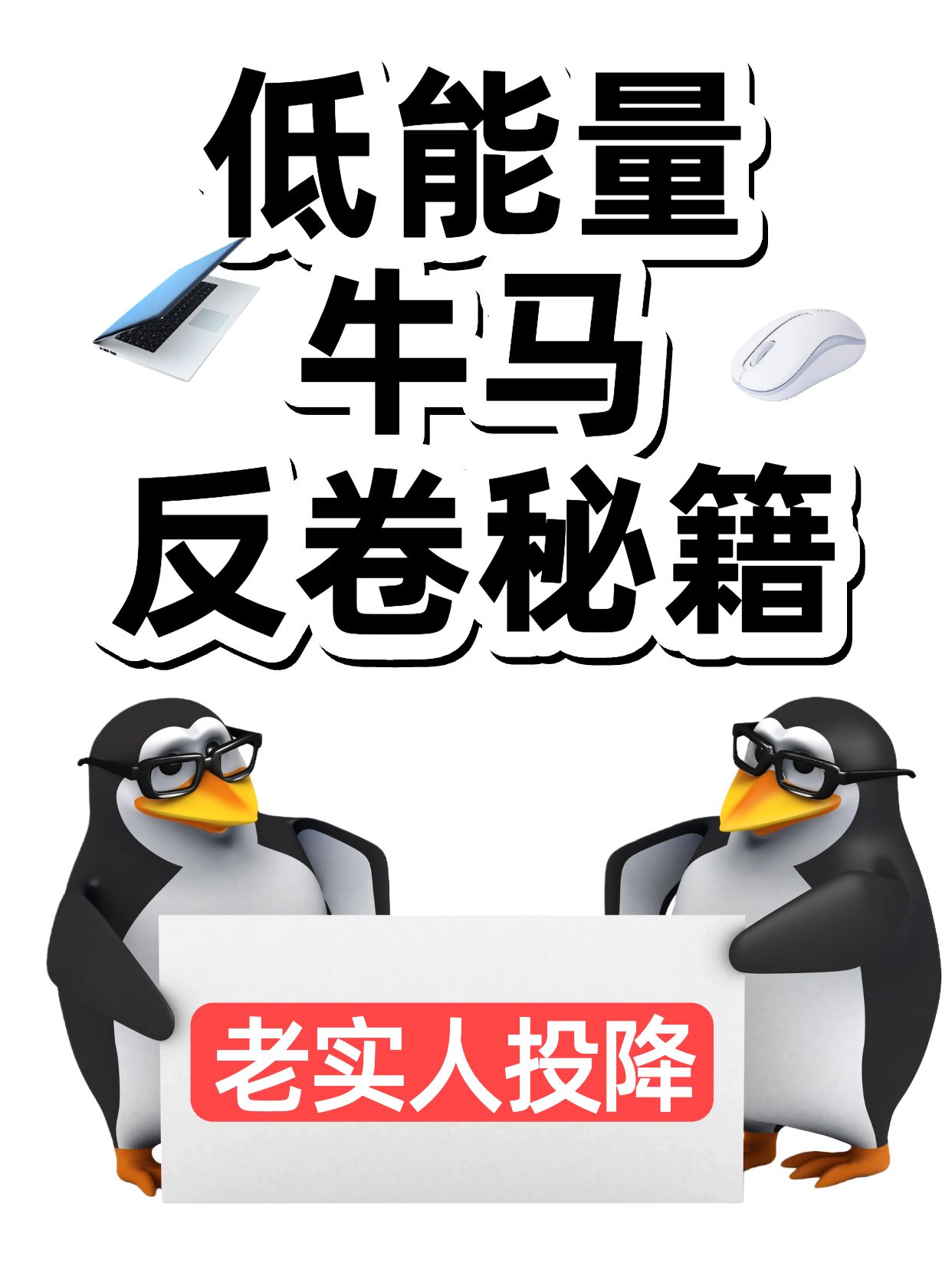 简约3D风黑白色通用类交流分享牛马反内卷秘籍小红书封面