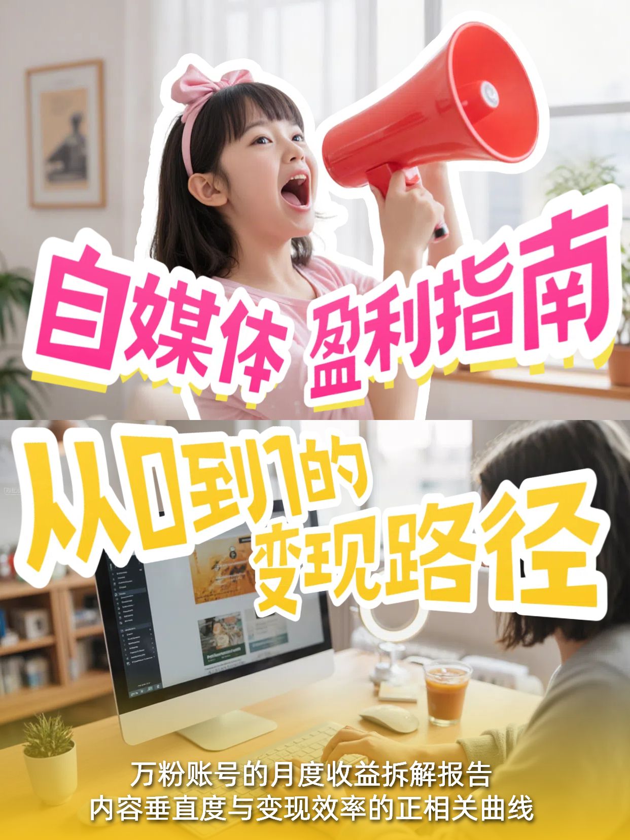 拼贴实景风橙粉色交流分享如何靠自媒体变现小红书竖版视频封面