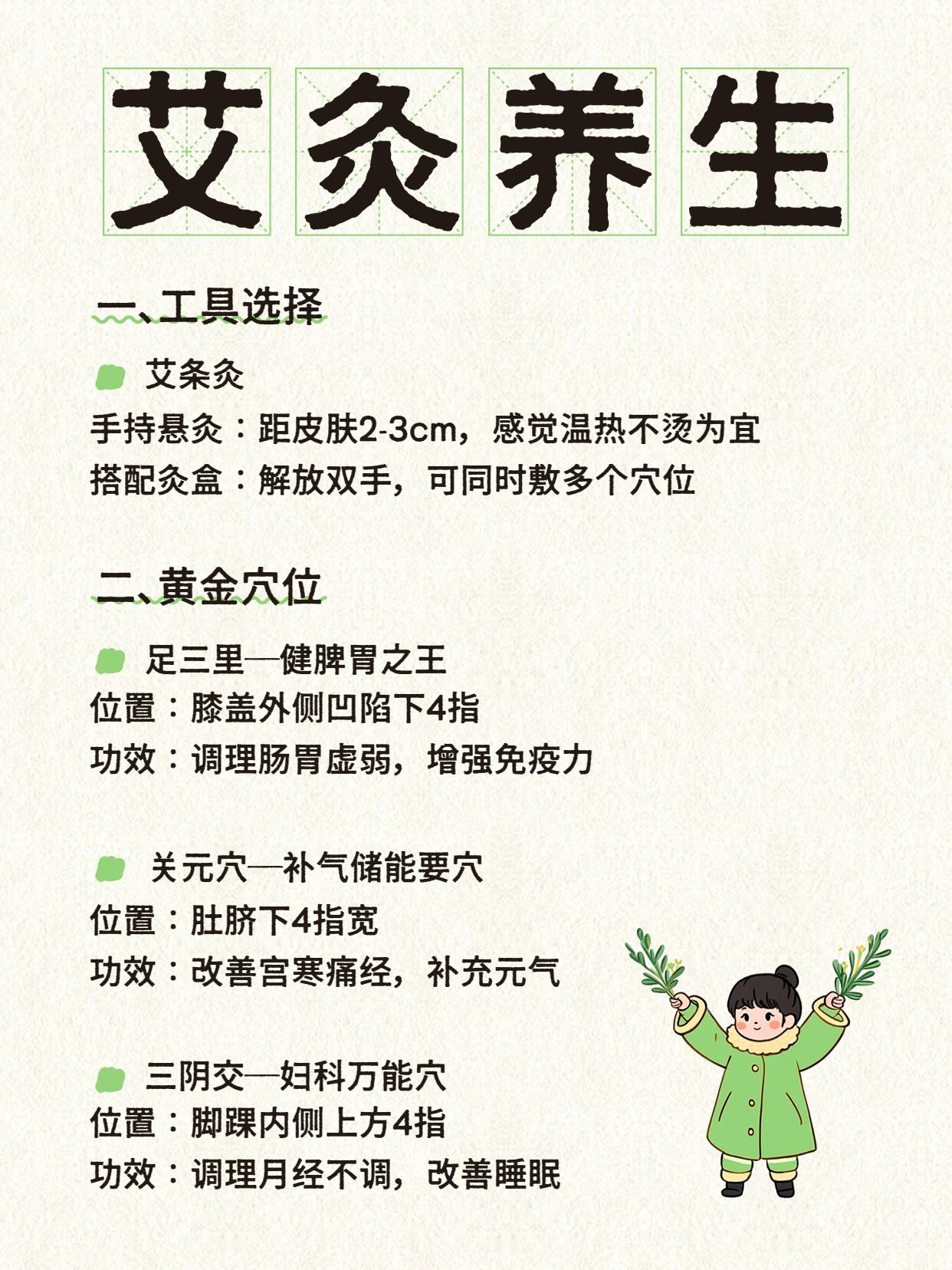 简约卡通风黄绿色医疗保健类交流分享科普艾灸养生小红书内页