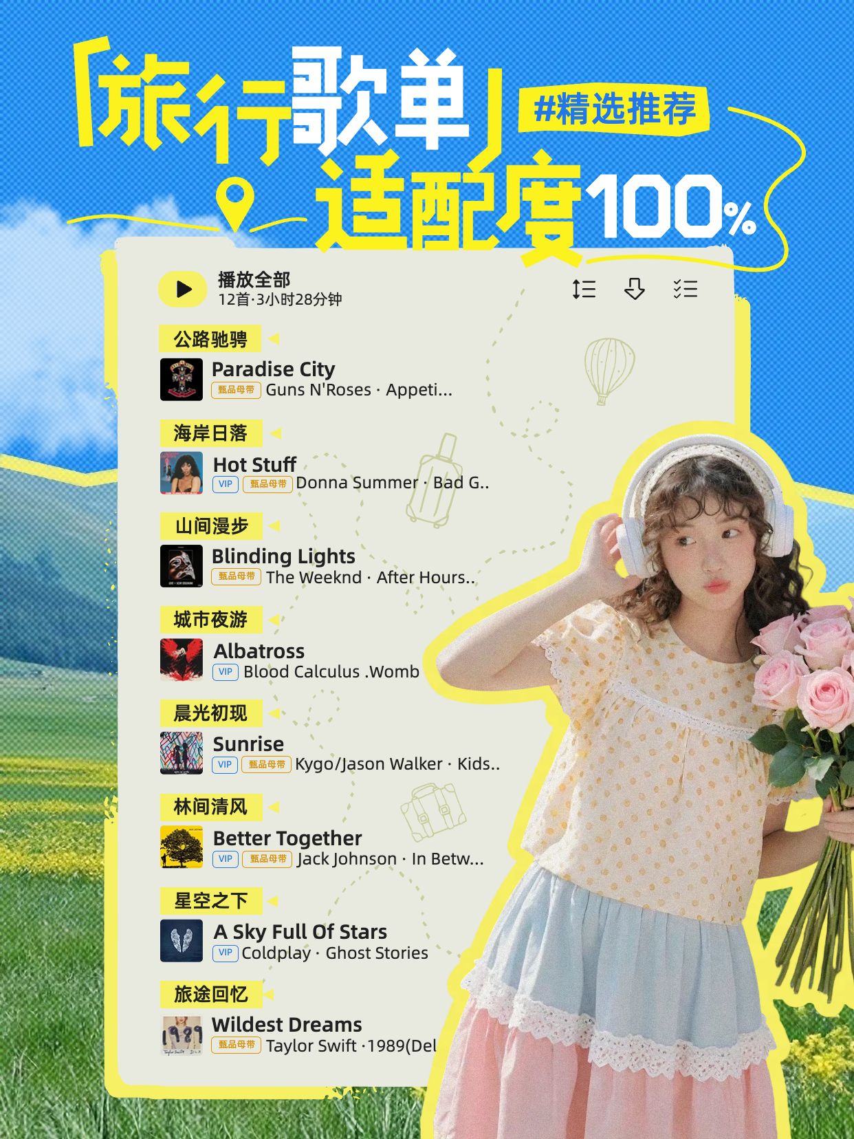 拼贴风黄绿色交流分享这些歌和旅行的适配度小红书视频封面