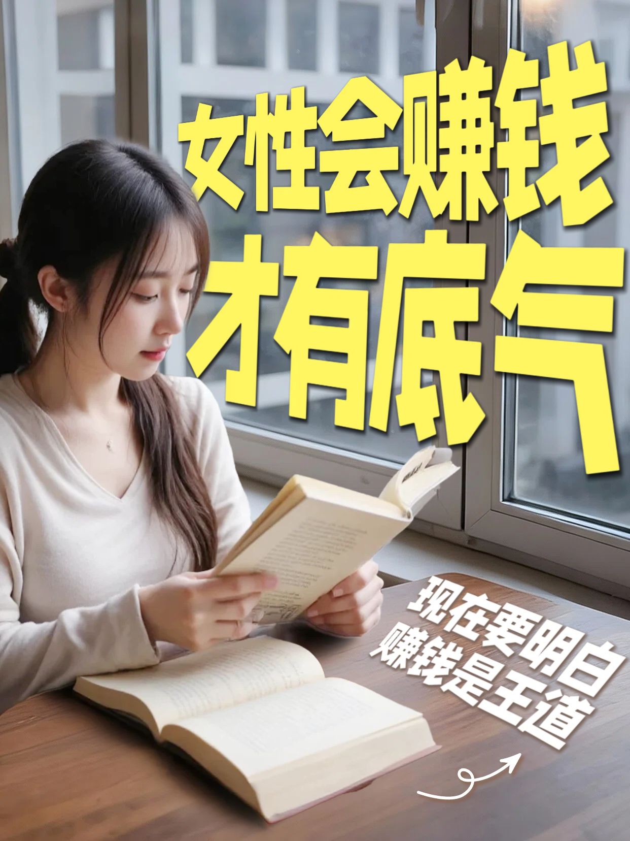 实景风黄色通用类交流分享女性会赚钱才有底气小红书视频封面