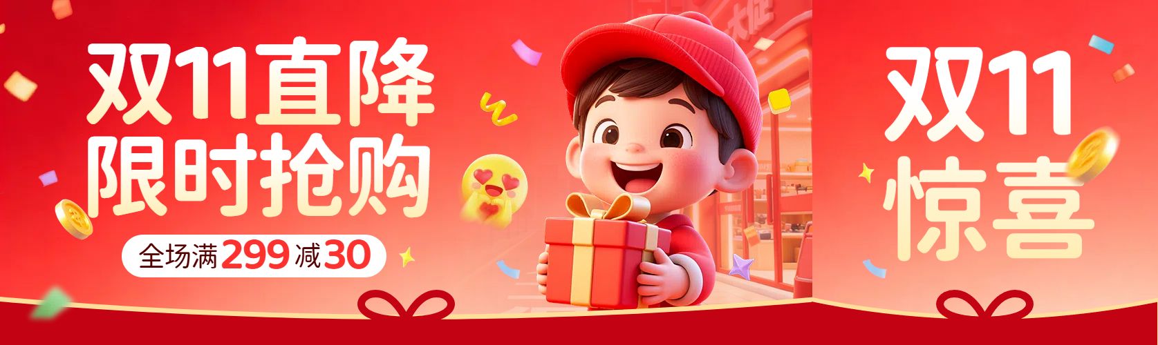 3D橙红色营销带货双十一营销公众号首次图