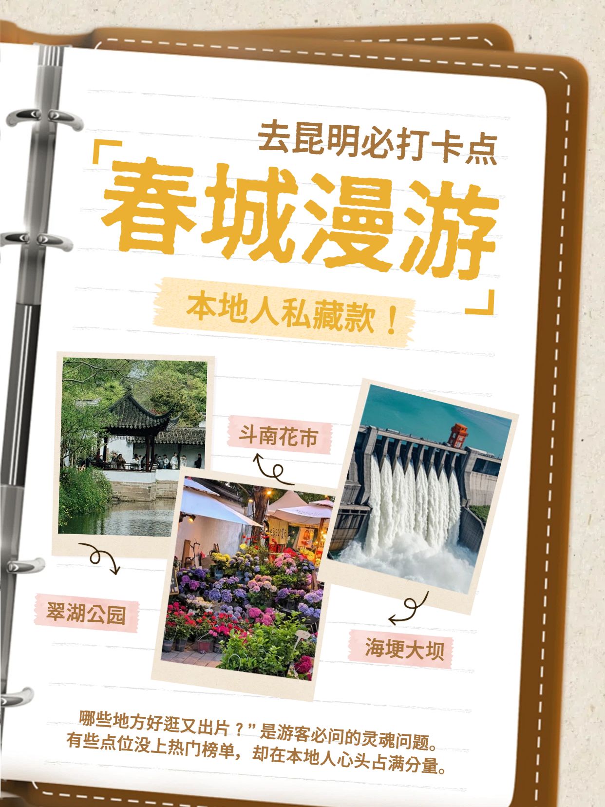 时尚风黄色通用类交流分享昆明必打卡点合集小红书封面