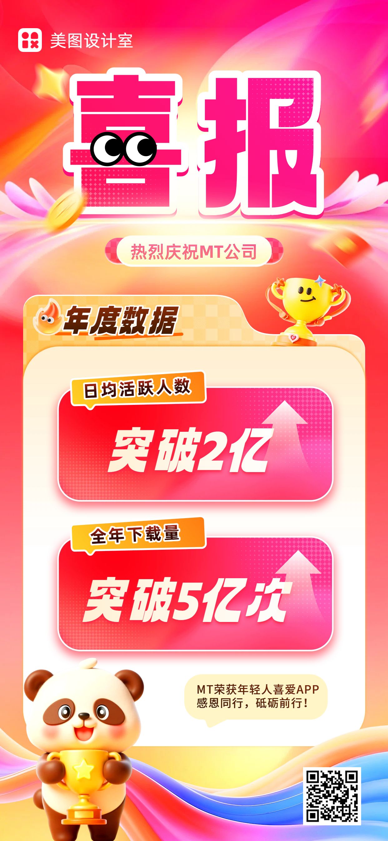 喜庆风红色通用类年会喜报表彰手机全屏海报