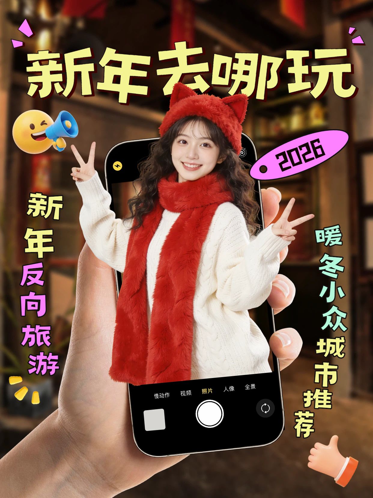 拼贴风黄棕色通用类交流分享2026新年去哪玩小红书封面