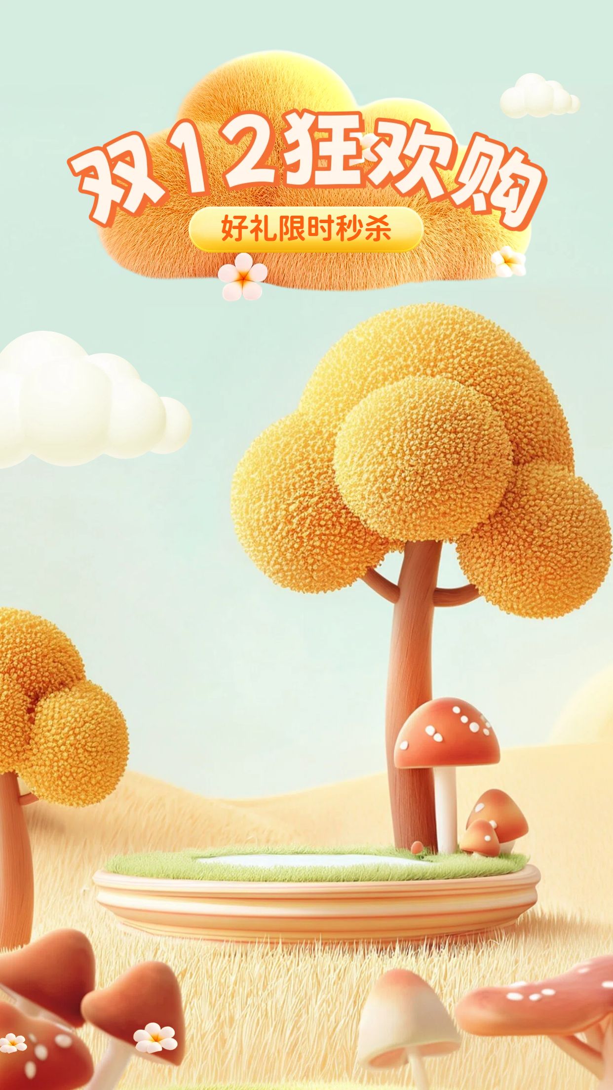 时尚3D风橙色双十二通用类营销带货直播间背景