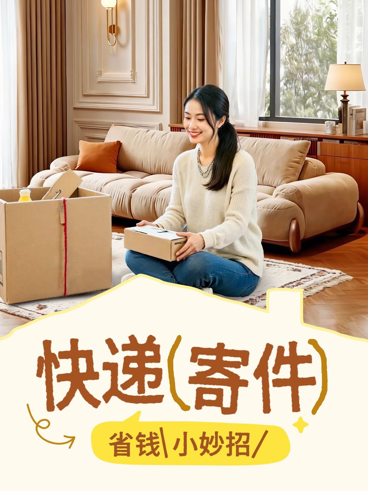 实景风黄色通用类交流分享快递寄件怎么省钱小红书封面