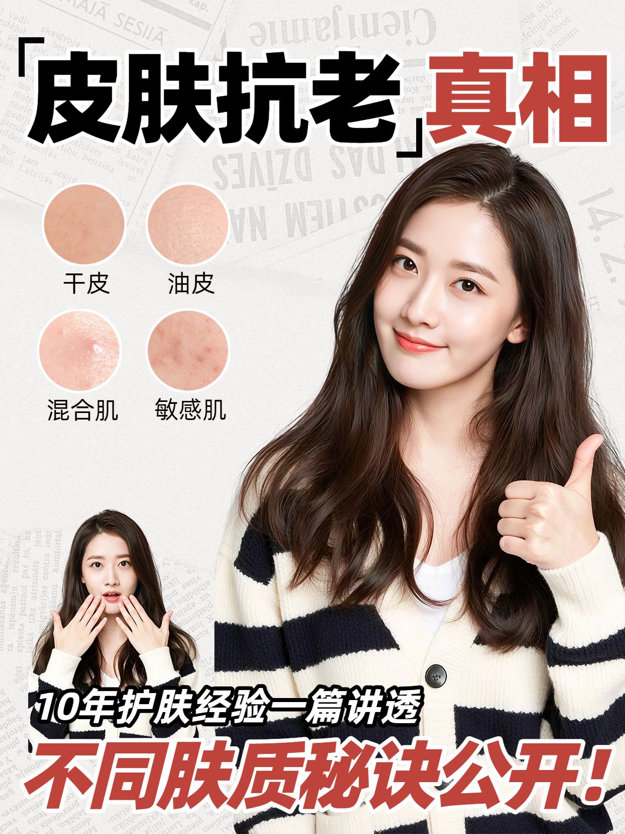 时尚风棕色美妆护肤各种肤质的抗老秘诀小红书视频封面