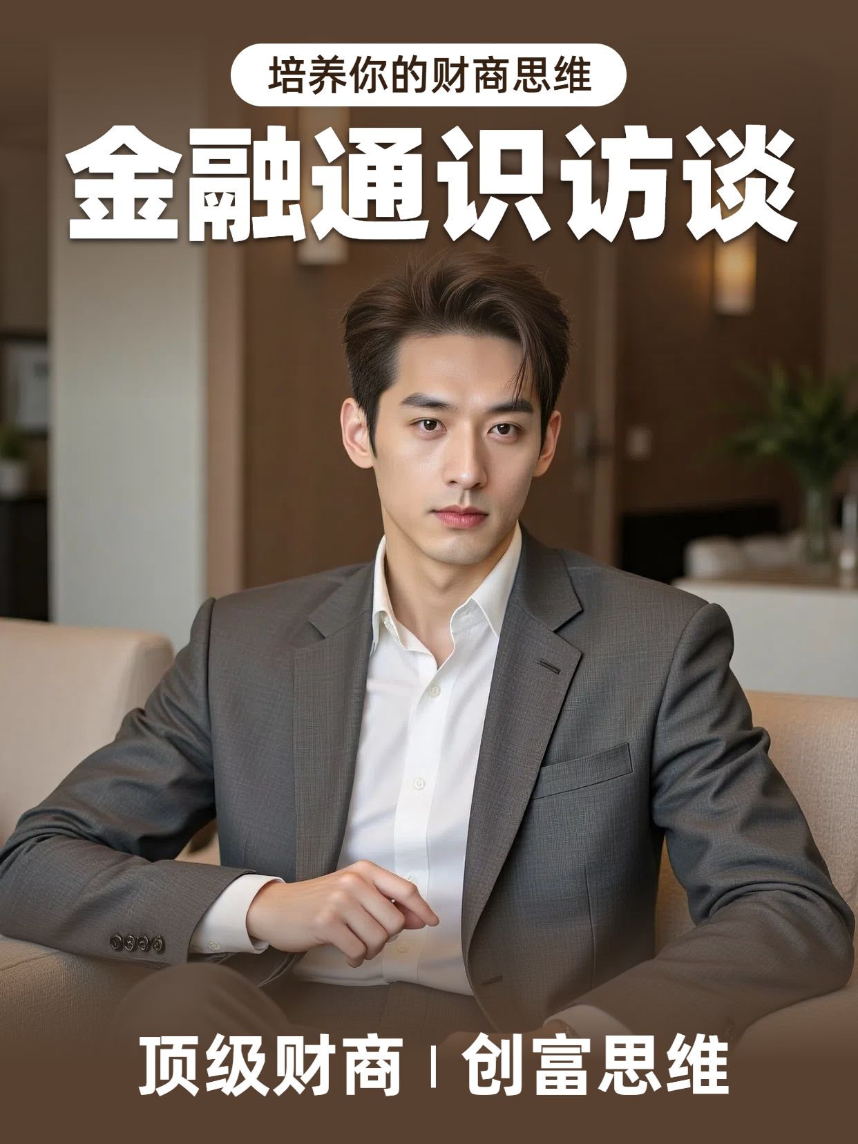 实景风棕色金融保险类交流分享财商思维小红书竖版视频封面