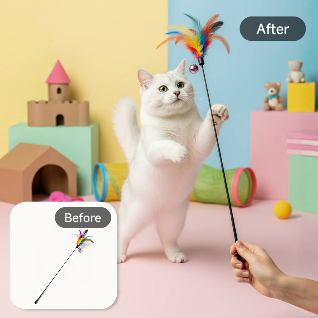 宠物逗猫棒互动图