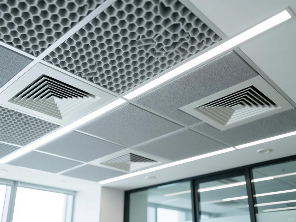 Acoustic aluminum panels in commercial building interior