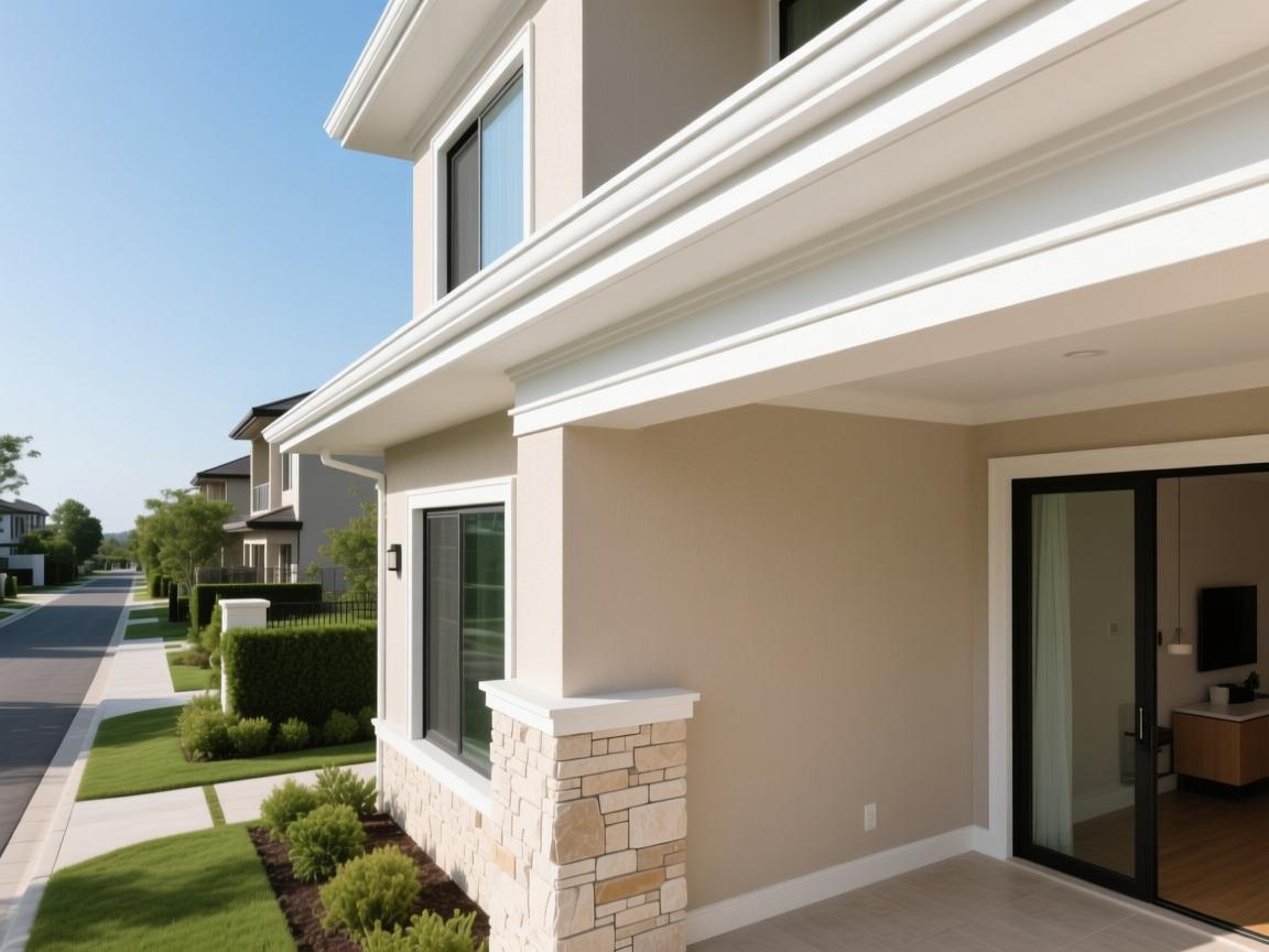 Villa exterior showing EPS decorative trim application