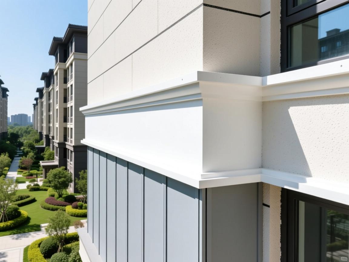 Modern architectural curtain wall with metallic finish