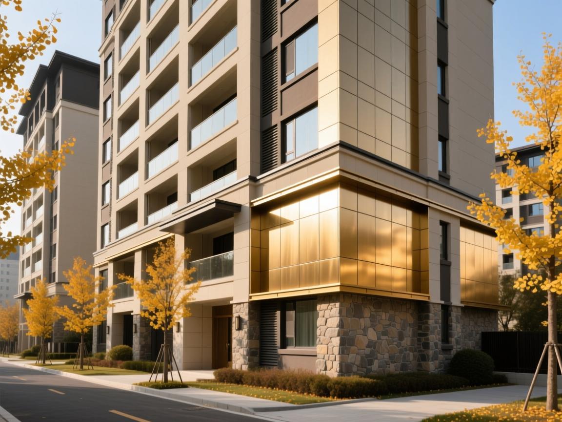 Modern office building facade with aluminum composite panel cladding system