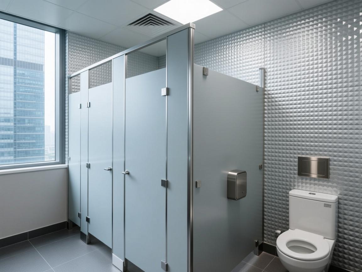Honeycomb panel partition walls in modern office restroom
