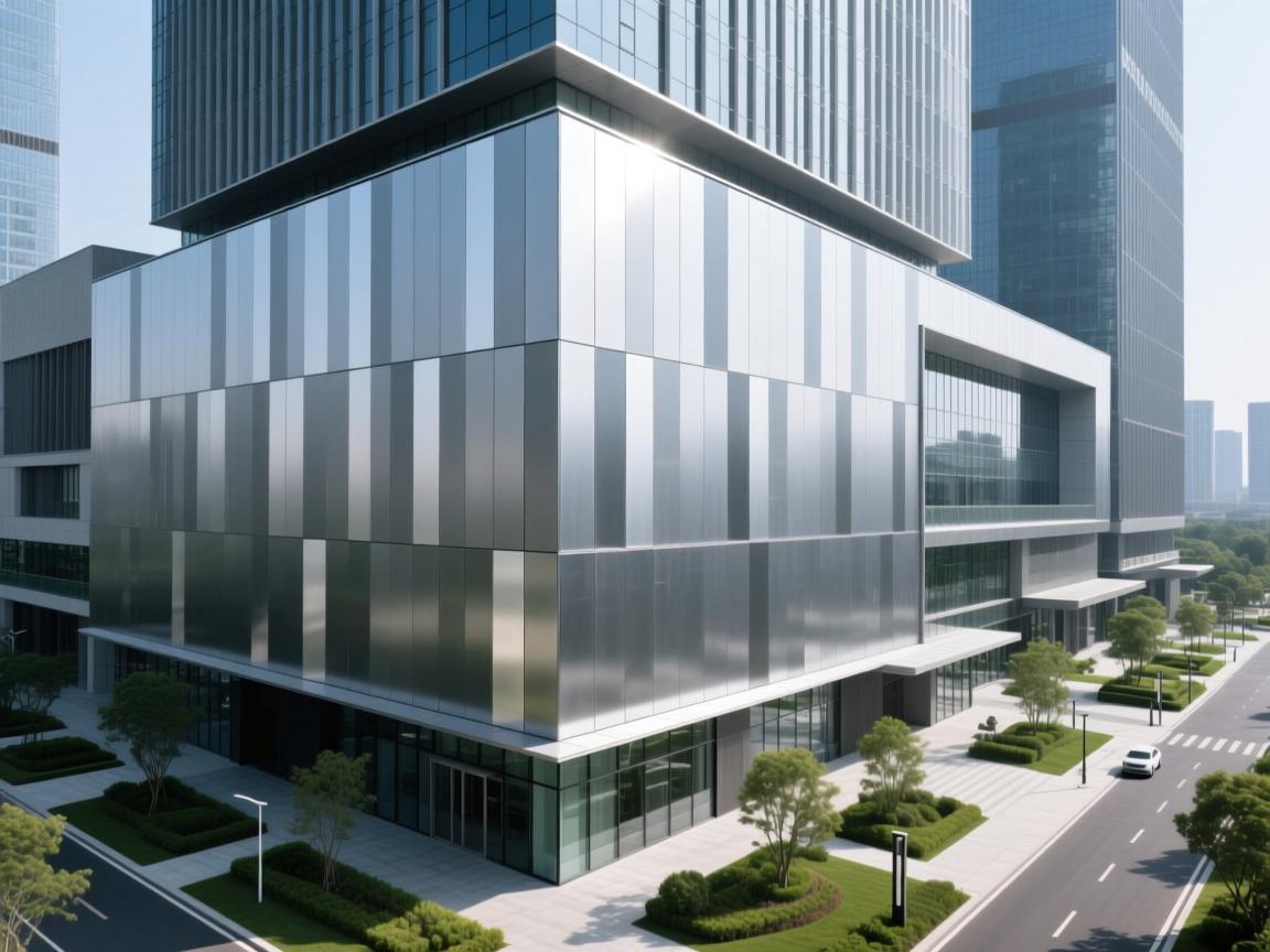 Modern building facade with precision aluminum panel system
