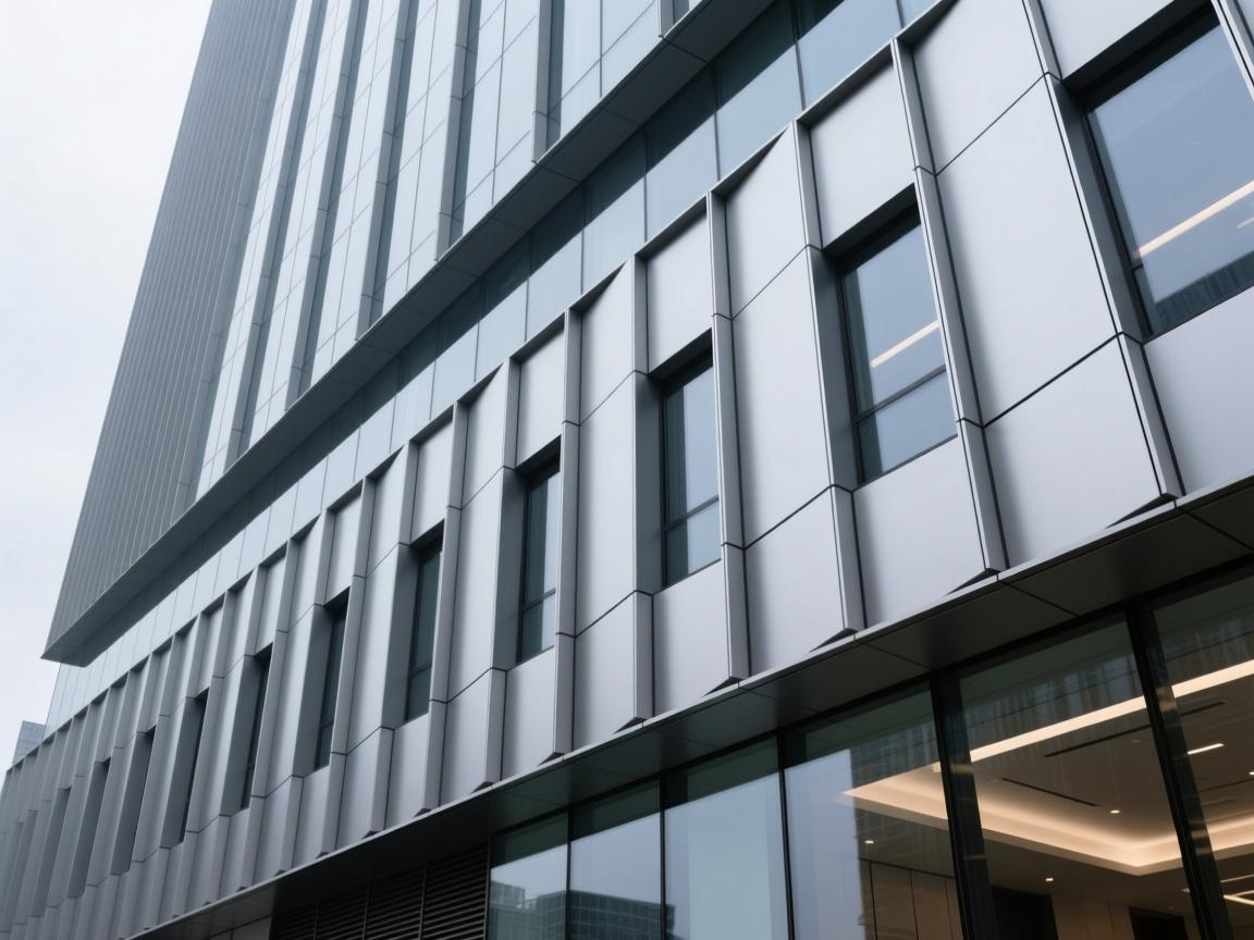 Stone textured aluminum panels on commercial building exterior