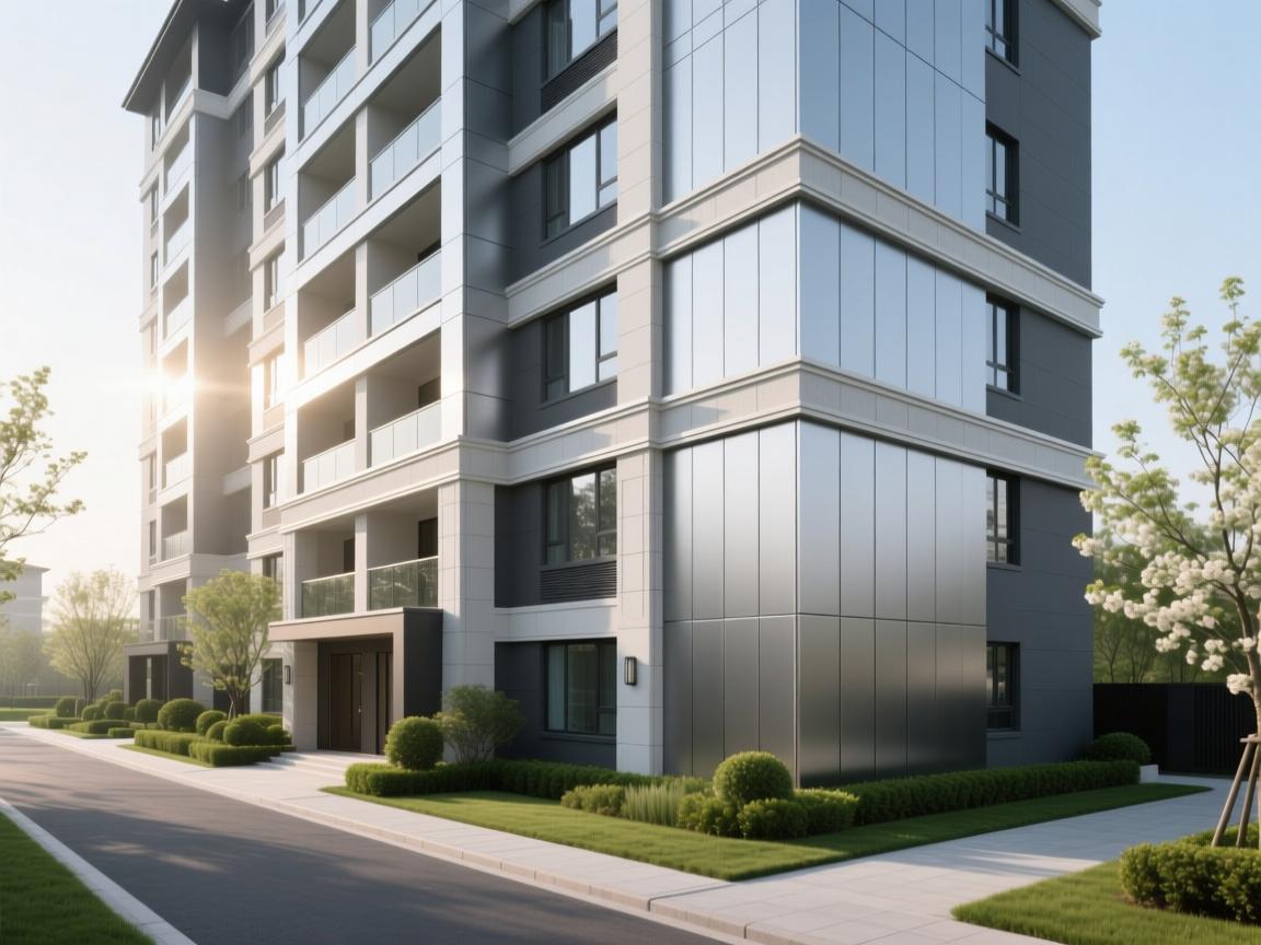 Stone-textured aluminum composite panels on contemporary commercial building facade