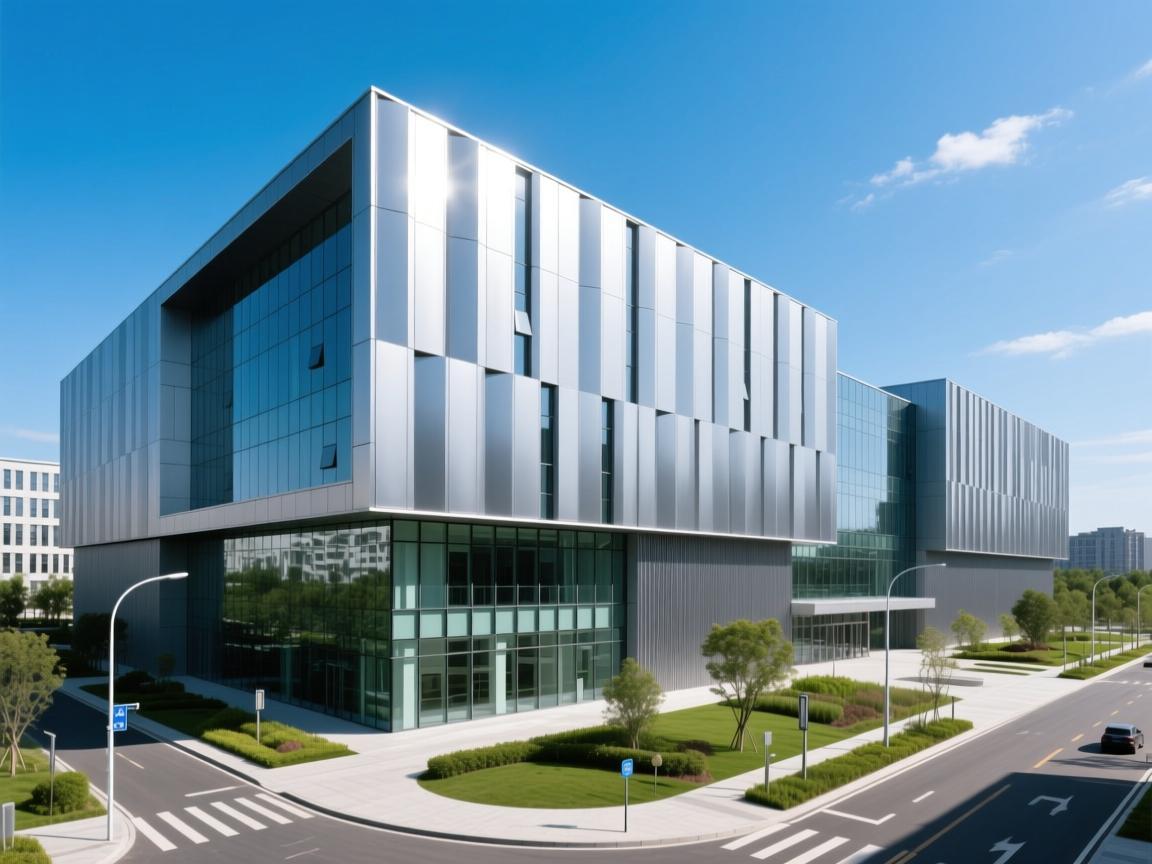 Aluminum panel building exterior with glass integration