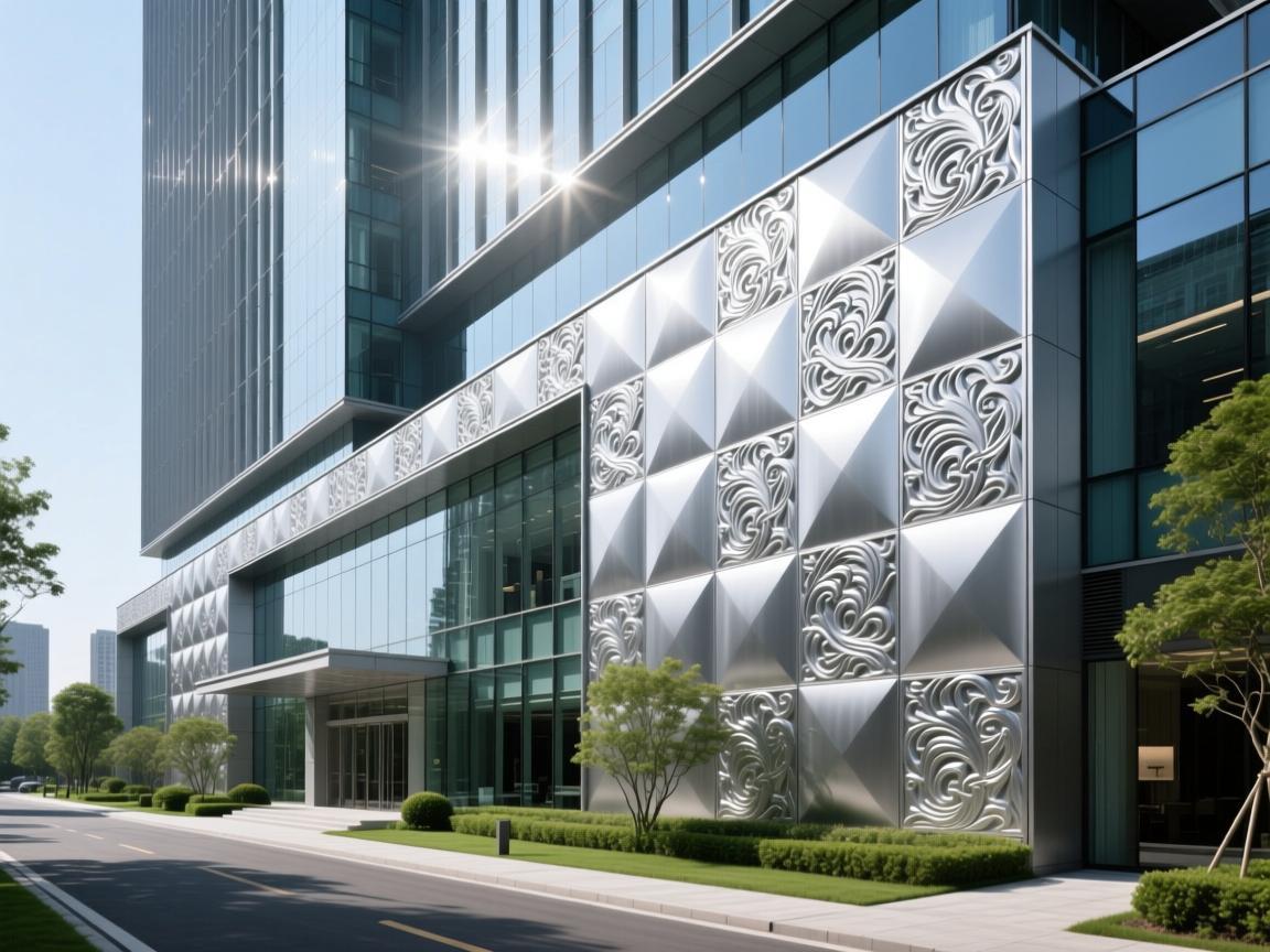 Architectural aluminum panel installation on commercial building