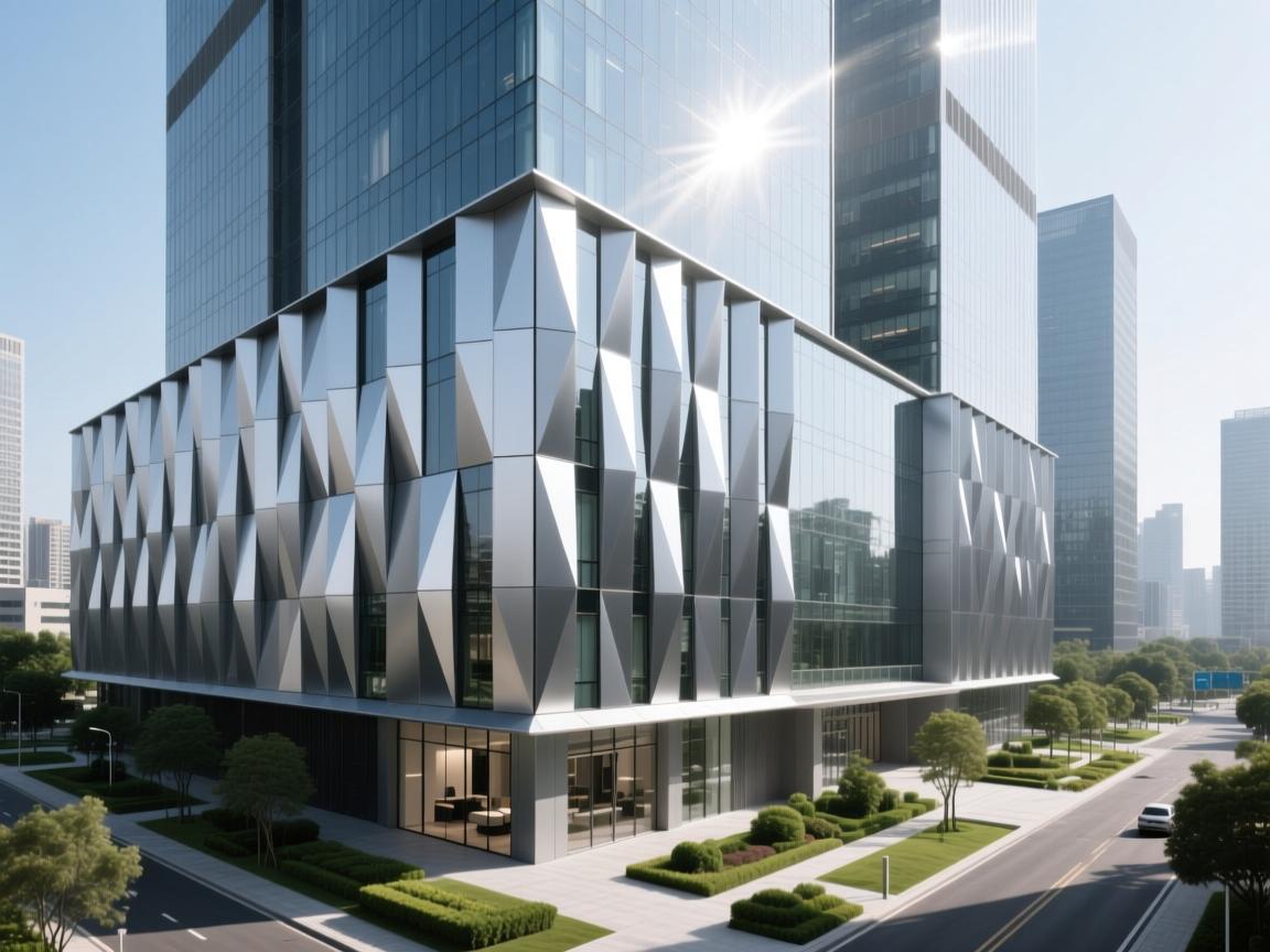 3D aluminum wall panels on residential high-rise exterior