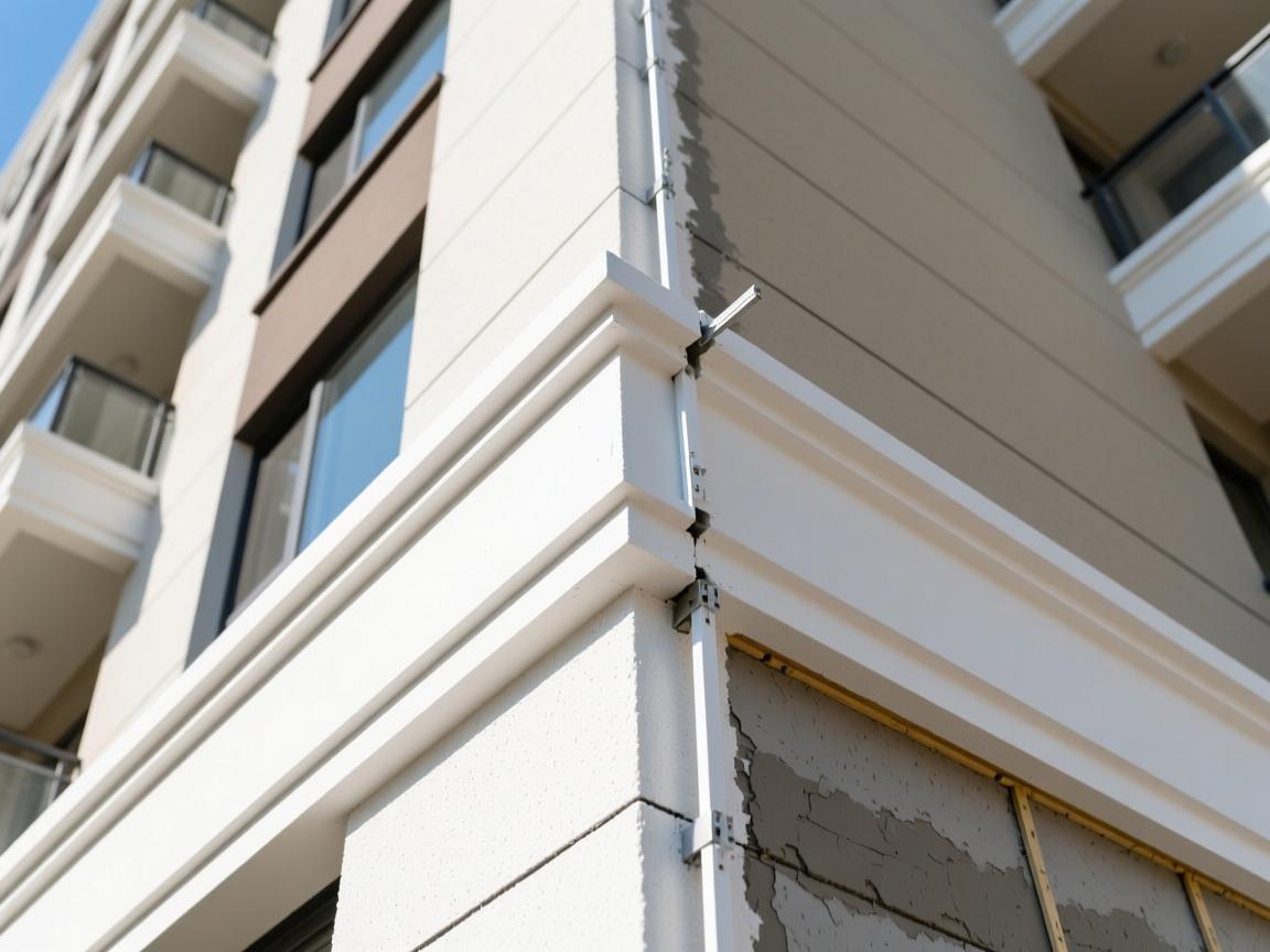 Completed EPS decorative lines on building facade