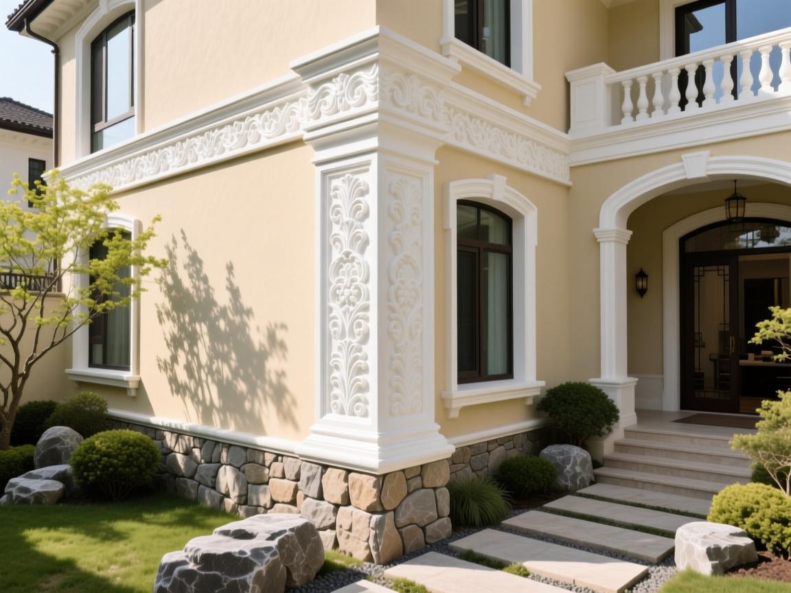 Custom ceramic architectural moldings on historic building facade