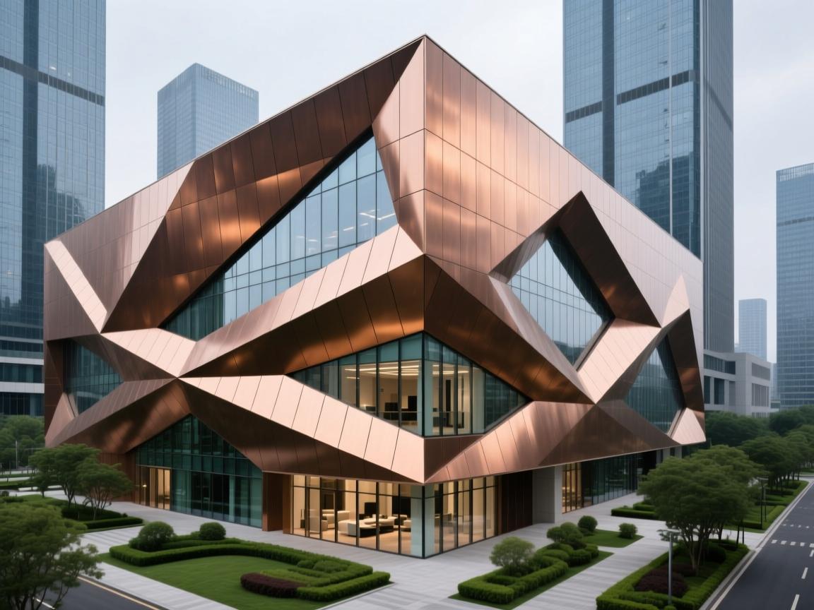 Titanium-zinc composite panels on contemporary office exterior