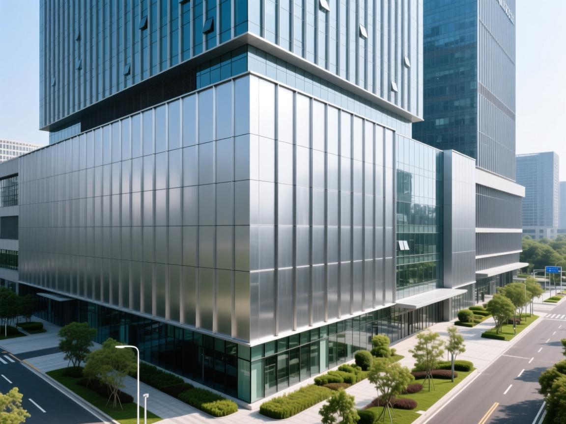 Residential building exterior with aluminum wall panels