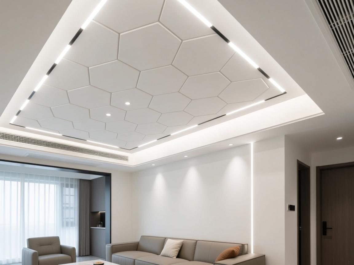 Architectural aluminum honeycomb ceiling panels in hotel lobby