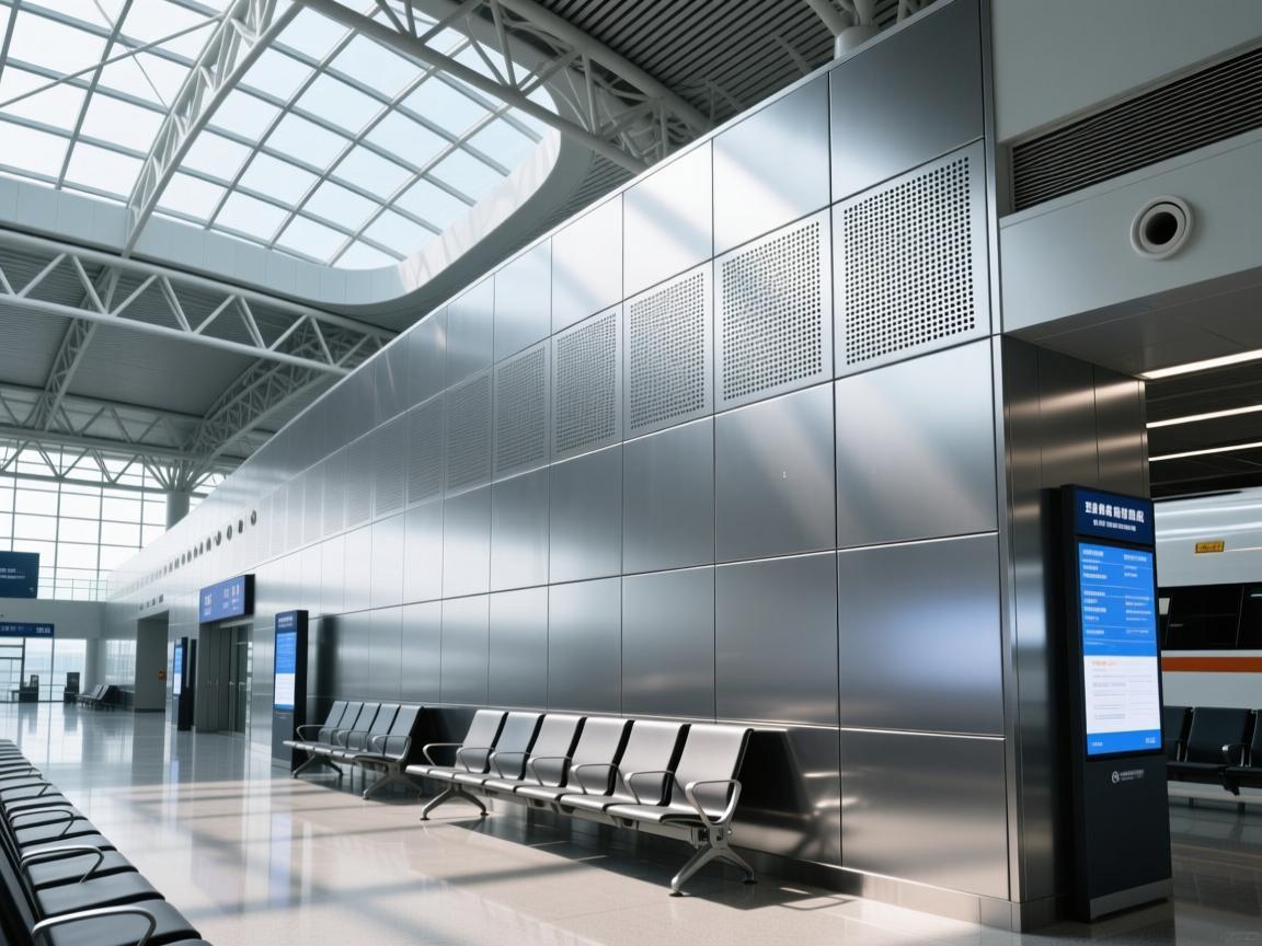 Seamless acoustic panel installation in modern airport lounge