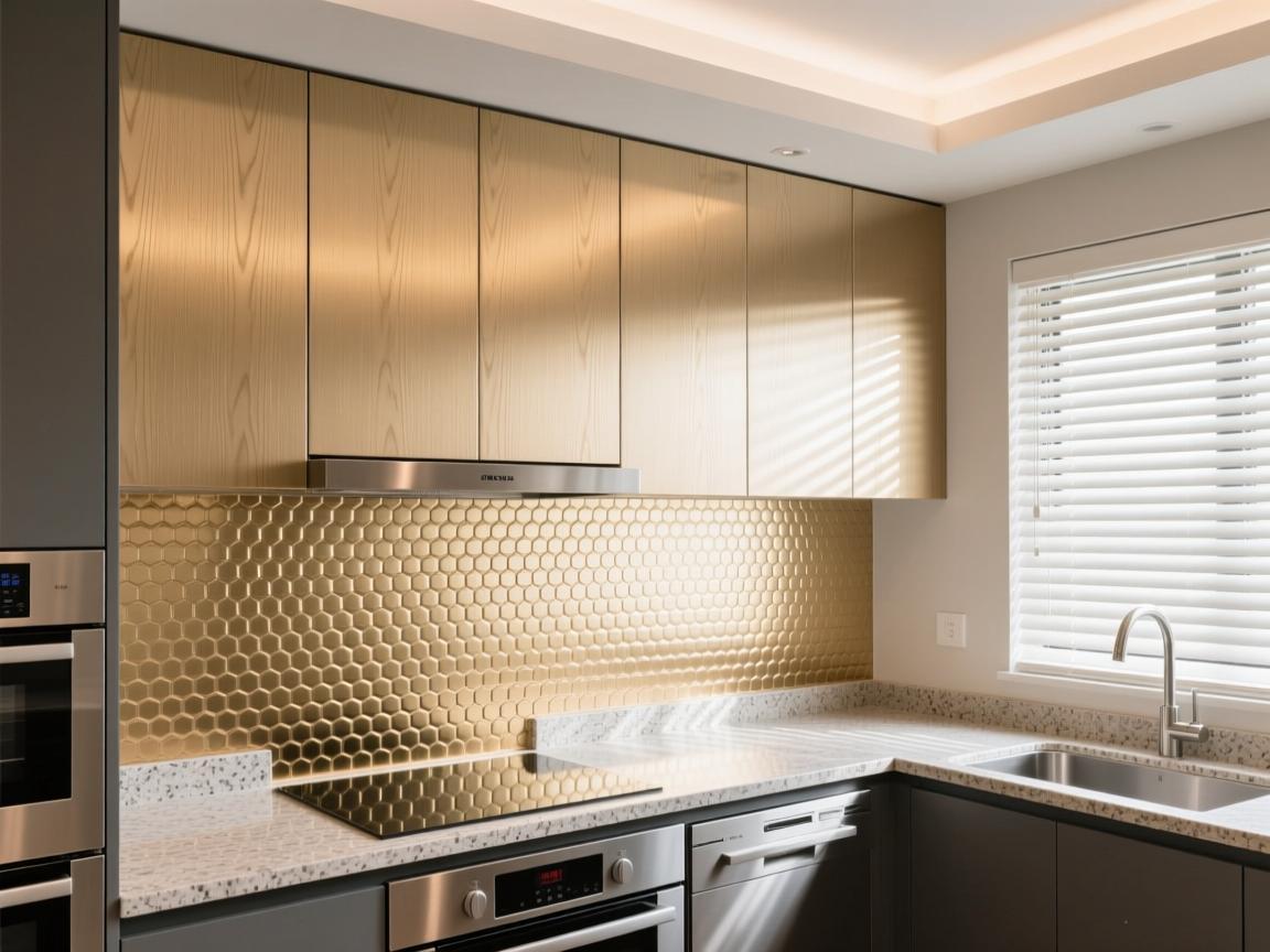 Luxury bathroom featuring brushed aluminum composite wall panels with seamless joints