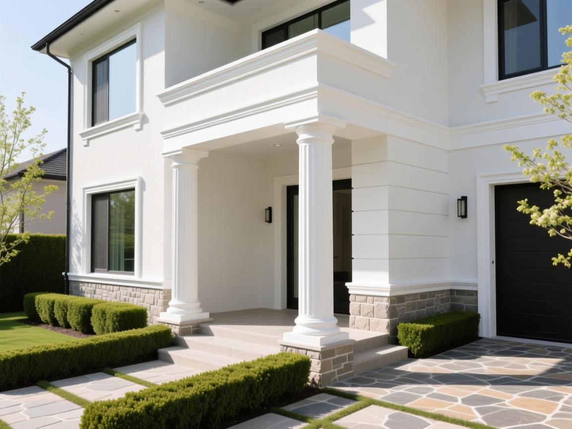 Anodized aluminum panels with EPS cornices on commercial building facade