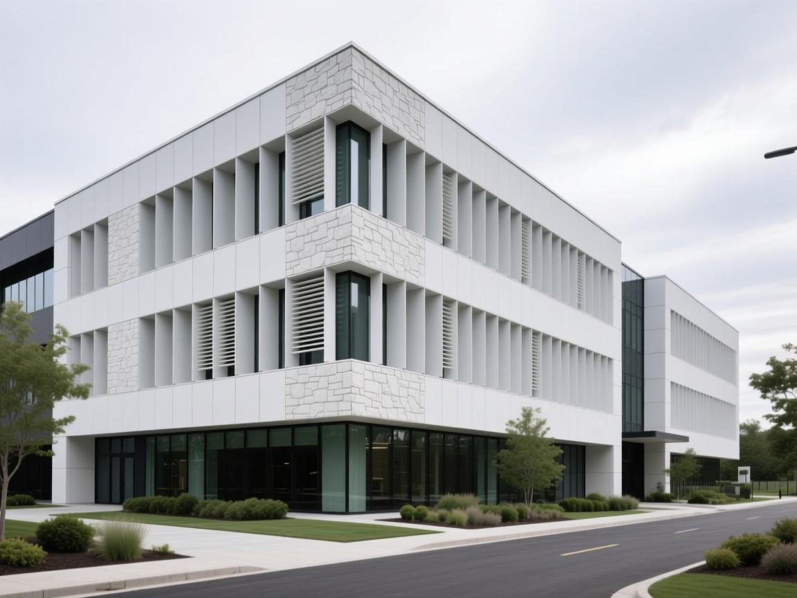 Gradual transition GRC cladding system on commercial complex